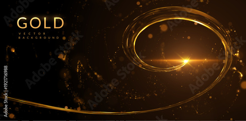 Golden spiral composed of shimmering golden light trails, fireworks, and gold confetti vibe. For holiday marketing campaigns (New Year, Christmas), wedding invitation suites, anniversary announcements