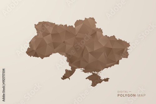 Ukraine Map - Polygon Style Vector Illustration in Brown Gradient, Low Poly Geometric Design, Isolated on Beige Background for Infographics and Decoration.