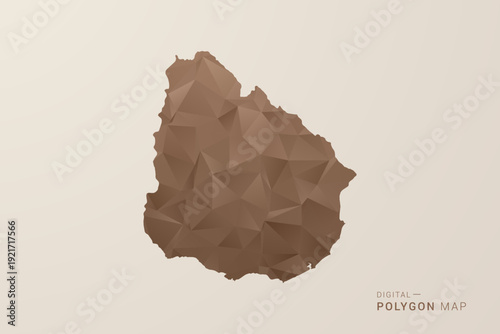 Uruguay Map - Polygon Style Vector Illustration in Brown Gradient, Low Poly Geometric Design, Isolated on Beige Background for Infographics and Decoration.