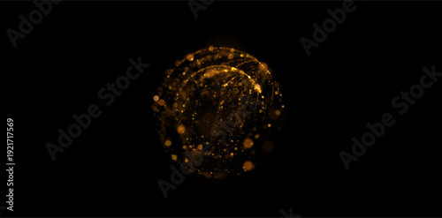 Golden circle composed of shimmering golden light trails, fireworks, and gold confetti vibe. For holiday marketing campaigns (New Year, Christmas), wedding invitation suites, anniversary announcements