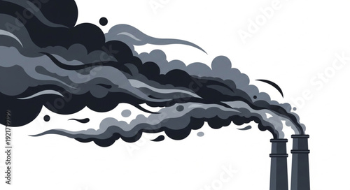 Industrial Smoke Pollution Factory Chimneys.