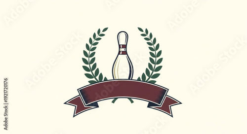 Bowling Pin Emblem with Laurel Wreath and Banner.
