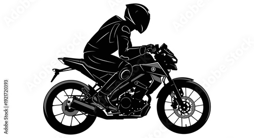 A silhouetted motorcyclist riding a sportbike depicted in a dynamic side view illustration high quality professional detailed
