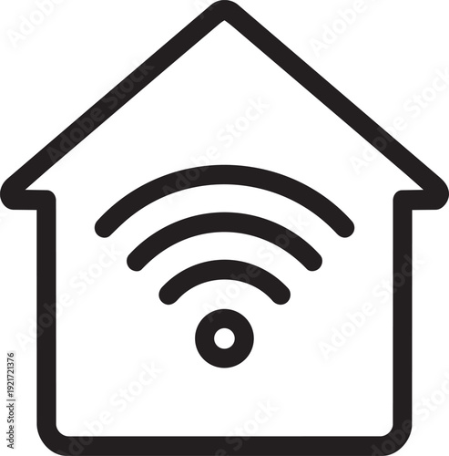 Simple house outline containing a wireless wifi signal representing smart home automation technology and residential internet connectivity
