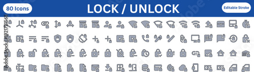 80 Lock and Unlock Security Icons: Digital Privacy, Access Control, and Protected Data Symbols