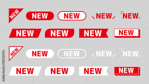 NEWラベル・バッジデザインセット｜赤の新着表示アイコン素材集