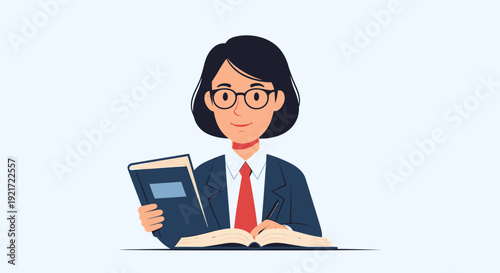 Young Professional Woman Reading Book in Bright Studio