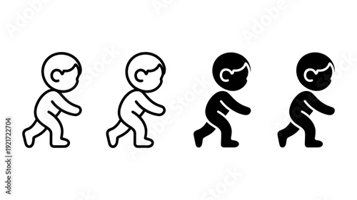 A set of four adorable icons illustrating a baby crawling, perfect for representing early development.