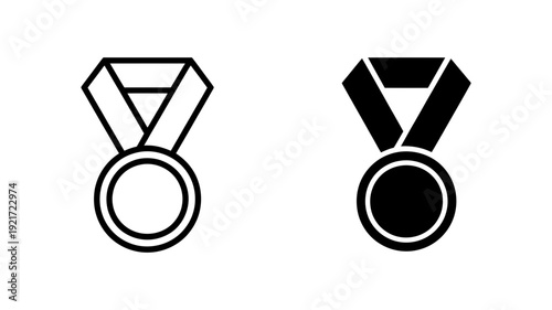 A clear vector image showcasing a single medal with its ribbon, presented in both outline and solid forms.