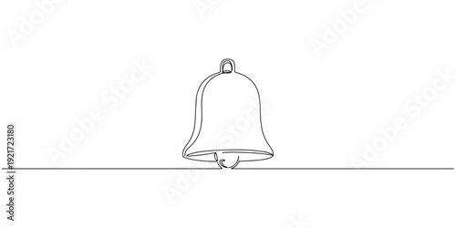 Continuous single line drawing of a bell, representing sound and alertness, line art style illustration.