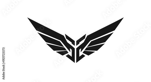 Free Download Abstract Stylized Eagle Wings Logo in Black with Strong Geometric Design Isolated White Background - GFXLoad