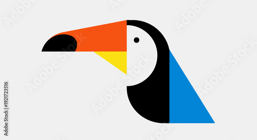 Minimalist Stylized Toucan Bird Illustration with Bright Beak, Tropical Wildlife Art in Bright Studio Background