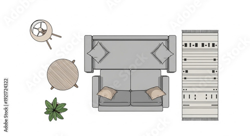 Living Room Furniture Top View Illustration.