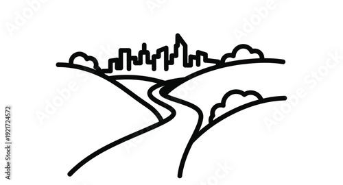 Minimalist landscape with rolling hills and winding path silhouette