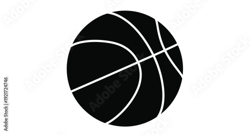 A black basketball with white lines a striking silhouette