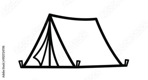 Simple drawing of a tent outlined in black a stark silhouette