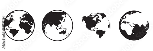 Earth Globe Icon Set – World Map, Planet Earth and Global Line & Flat Vector Symbols for Web and 
International Design