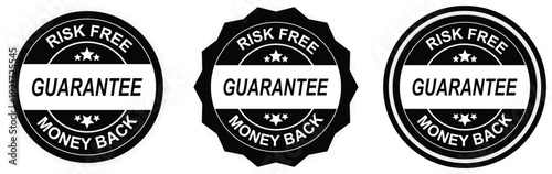 Risk Free Money Back Guarantee Badge Set with Circular Warranty Labels and Refund Assurance Stamps