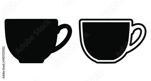 Two coffee cups displayed side by side in a stark black silhouette