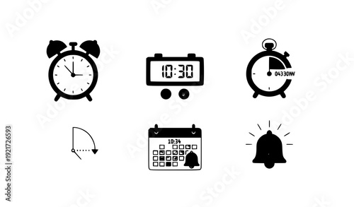 Minimalist Alarm Clock UI Icons Vector Collection for Web and App Interfaces