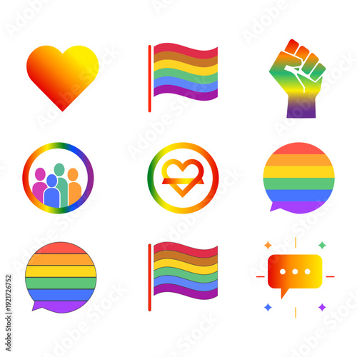 Rainbow Pride LGBTQ+ Icon Set – Equality, Diversity, Tolerance Symbols