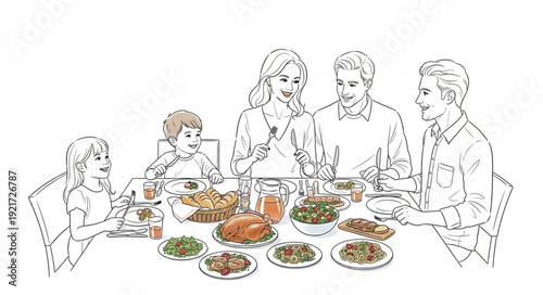 Family Gathering Around Dinner Table.