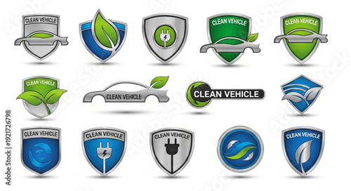 Collection of eco friendly and clean energy symbols and icons.
