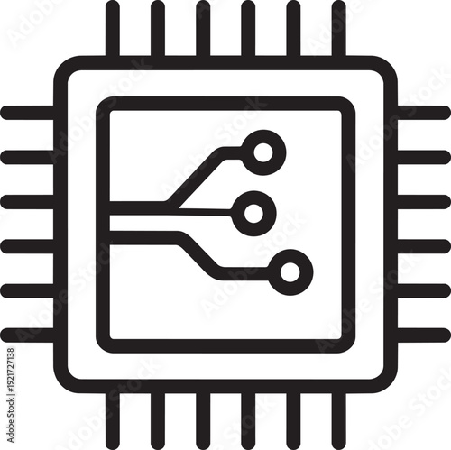 Vector outline illustration of a computer microchip processor board representing digital computing power and modern technology