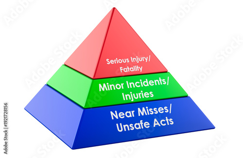 Heinrich accident triangle safety pyramid, workplace risk model. 3D rendering