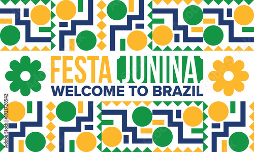 Festa Junina in Brazil. Brazilian festival. Happy holiday. Brazil flag. Carnival and parade. Summer fun party. Vector illustration