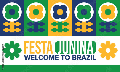 Festa Junina in Brazil. Brazilian festival. Happy holiday. Brazil flag. Carnival and parade. Summer fun party. Vector illustration