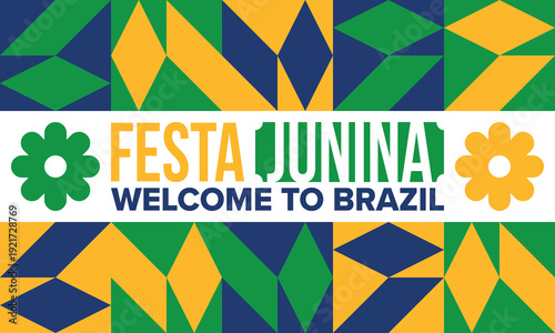 Festa Junina in Brazil. Brazilian festival. Happy holiday. Brazil flag. Carnival and parade. Summer fun party. Vector illustration