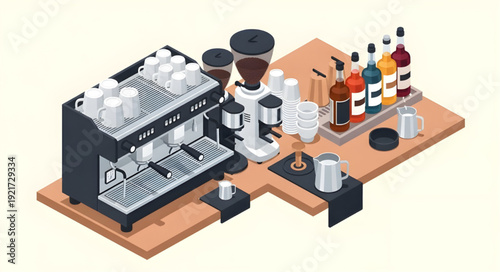 Coffee Shop Espresso Machine and V60 Dripper Vector