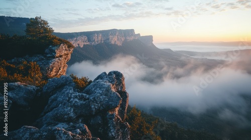 Mountain ridge landscape at sunrise