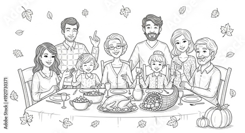 Family Gathering Around Dinner Table.