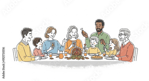 Family Gathering Around Dinner Table.