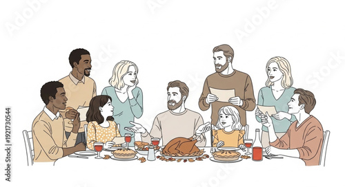 Family Gathering Around Dinner Table.