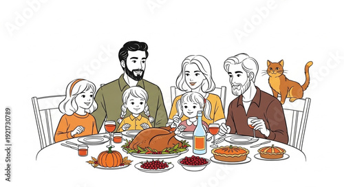 Family Gathering Around Dinner Table.