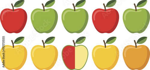 Glossy Apple Vector Set  Red, Green, and Yellow Varieties