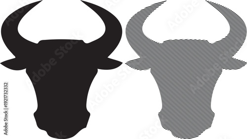 Bull Head Silhouette with Horns Isolated on White Background