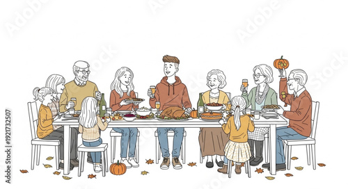 Family Gathering Around Dinner Table.