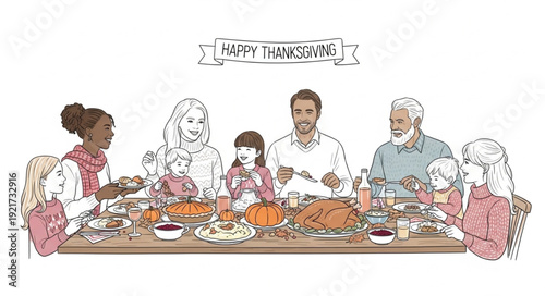 Family Gathering Around Dinner Table.