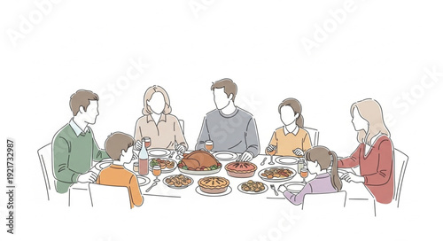 Family Gathering Around Dinner Table.