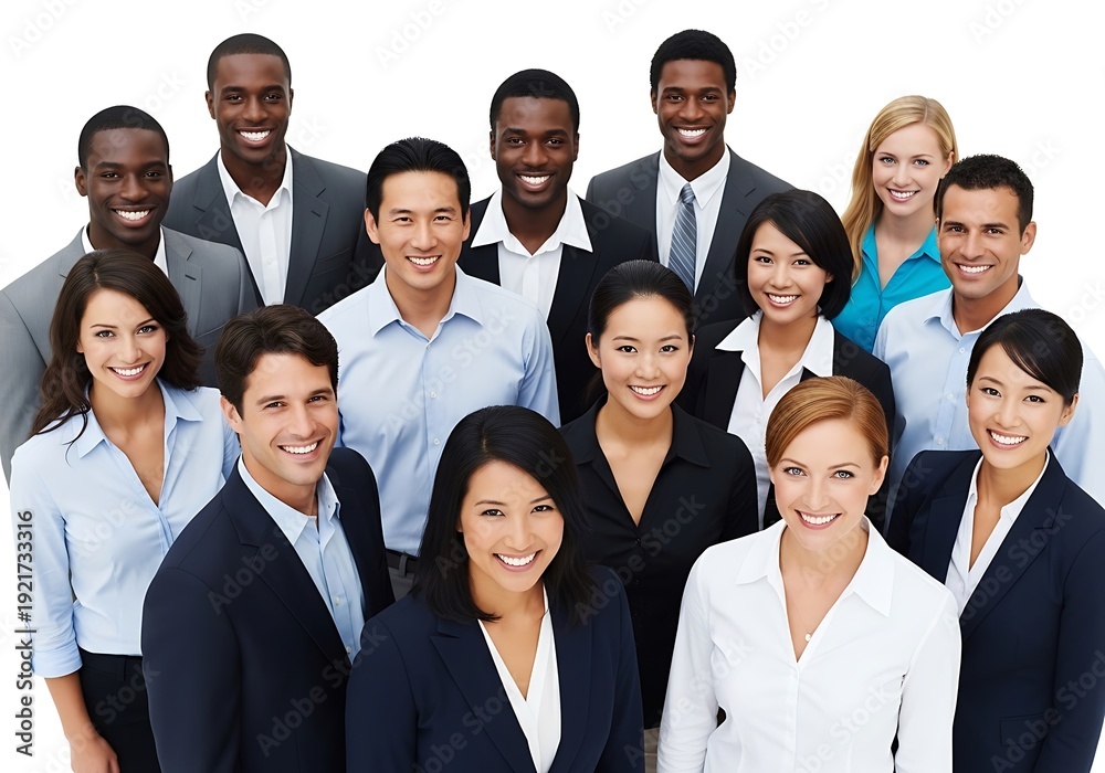 Fototapeta premium Diverse professional team with smiling executive business people posing together in a studio for corporate success and collaboration projects