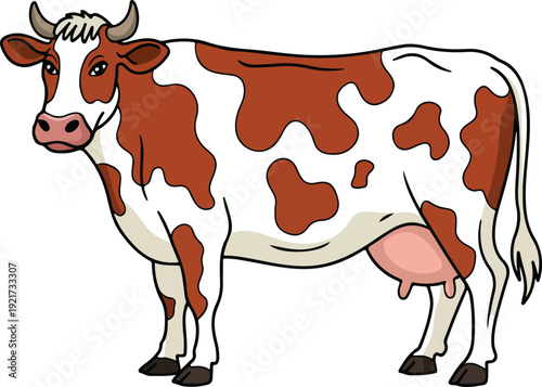 Dairy Cow Colorful Outline Illustration Farm Livestock