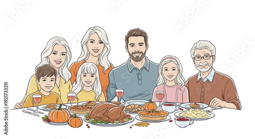 Family Gathering Around Dinner Table.