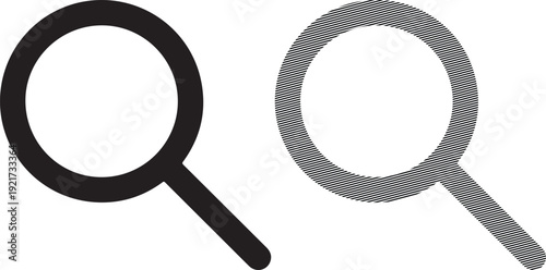 Magnifying Glass Icons in Black and Gray on Isolated White Background