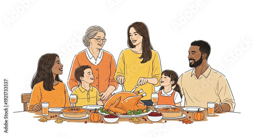 Family Gathering Around Dinner Table.