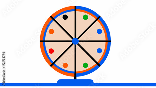 Colorful wheel of fortune with vibrant dots spinning on axis