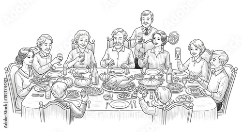 Family Gathering Around Dinner Table.